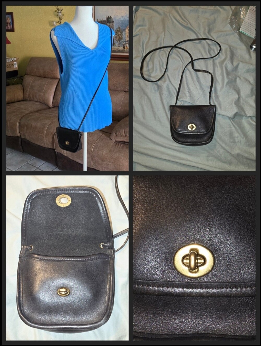 Vtg 80's Black Coach Everette Crossbody